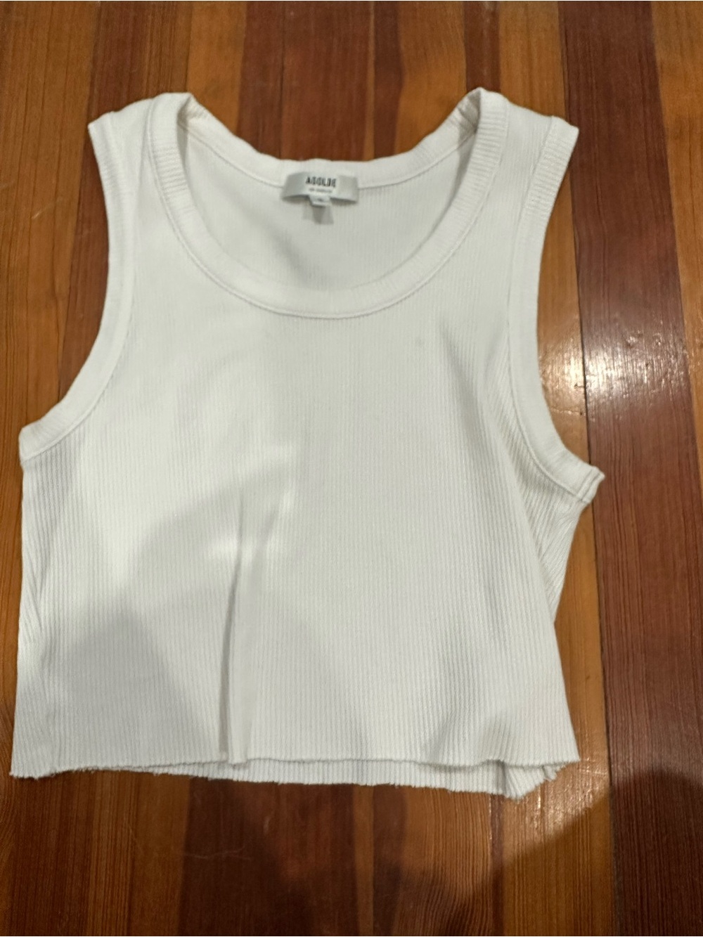 Agolde White Ribbed Scoop Crop Tank